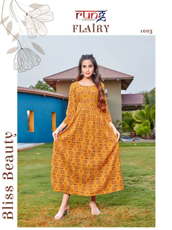 Rung Flairy Ethnic Wear Heavy Rayon Printed Designer Kurti Collection